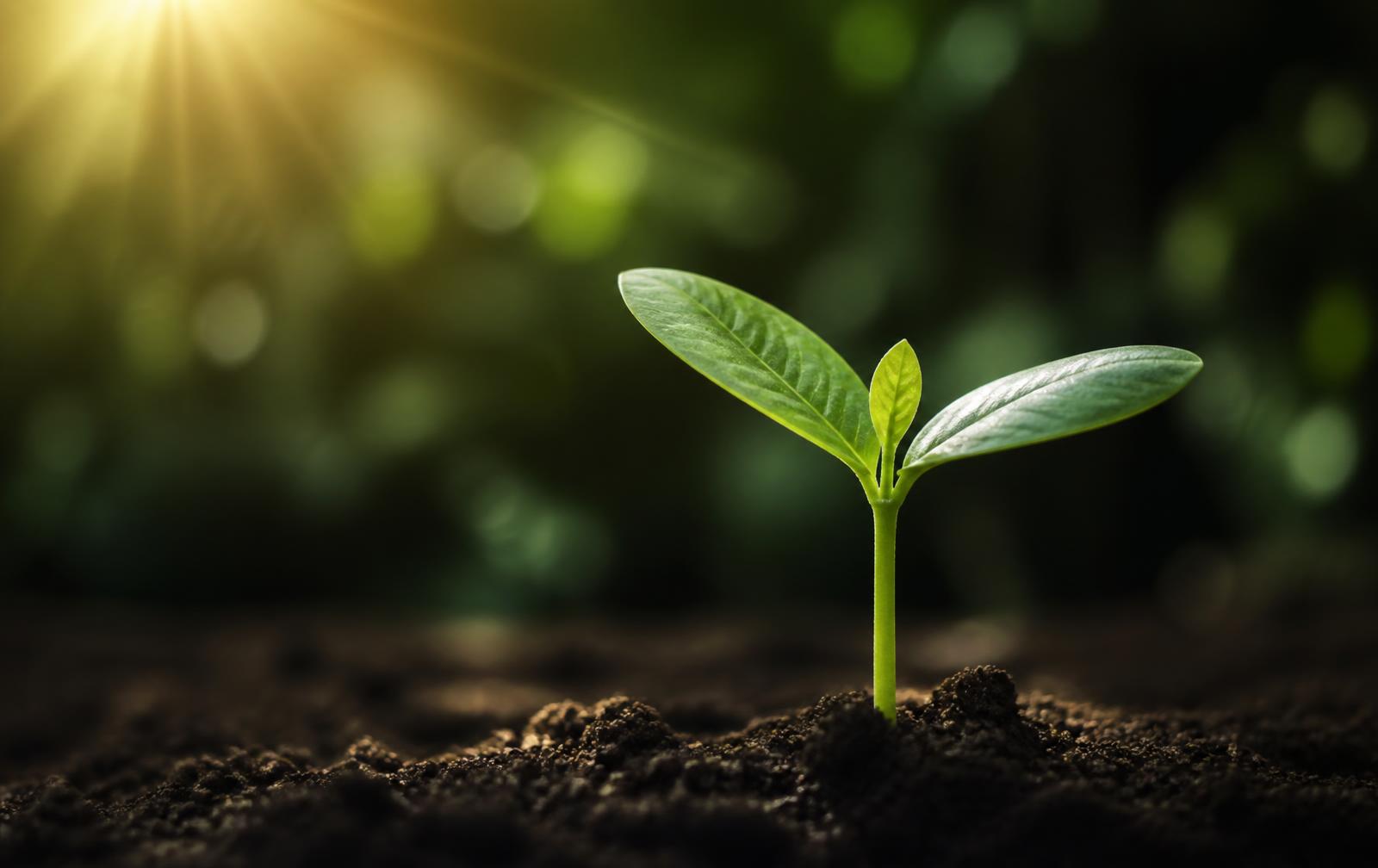 A seedling sprouting from dark soil